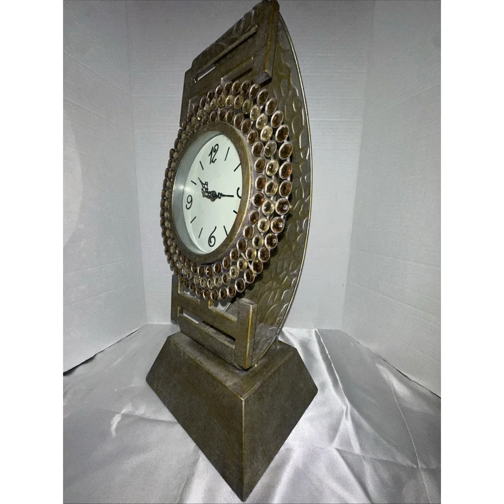 Oversized Wristwatch Style‎ Desk Clock Gold Tone Crystal Bejeweled Table Decor